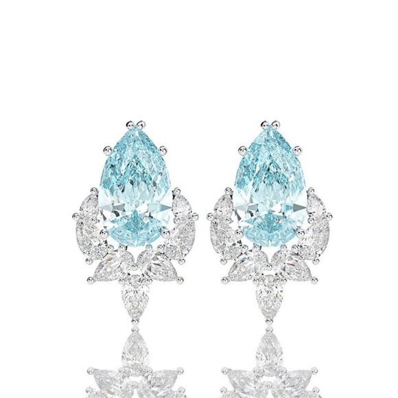 ⚡Elegant Teardrop Sea Blue Emerald CZ Stud Earrings, MARR9251 - Picture 2 of 2